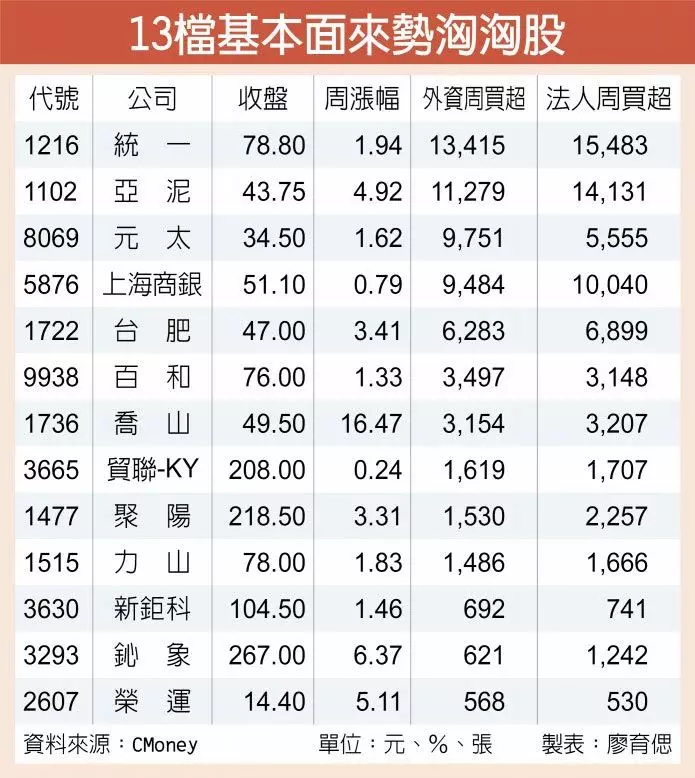 13檔基本面雙優護身 外資加碼