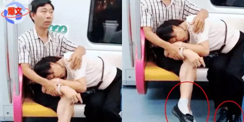 男子在地鐵摟妻子入睡, 注意到男子鞋後, 網友: 最高級的「炫富」!