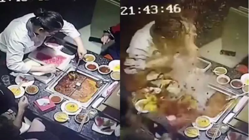 打火機掉火鍋!服務生一撈 辣油炸鍋噴臉…毀了