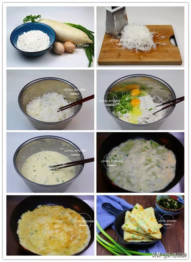 10道早餐餅,雞蛋、蔬菜都有,拌好麵糊就能烙,十幾分鐘上桌