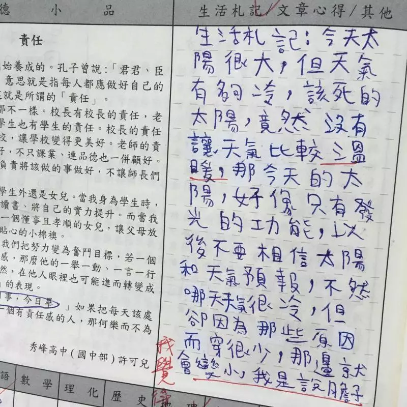 姊姊出賣國三弟弟的聯絡簿 「內容各種狂」網友笑到腸子打結