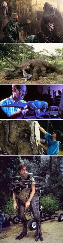 20部經典電影背後的「秘密花絮照」曝光 《侏儸紀公園》的恐龍原來都是人扮的!