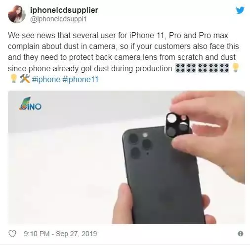 用戶吐槽iPhone 11極易沾染灰塵,有人提議使用鏡頭保護蓋