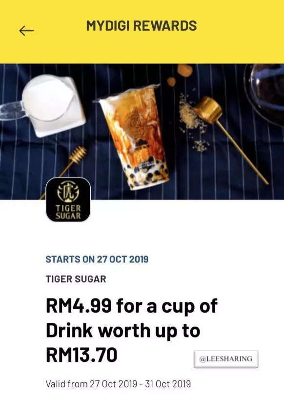 Digi 用戶好康!購買Tealive 只需RM2.99!BR 雪糕RM1.99!老虎堂黑糖鮮奶RM4.99!