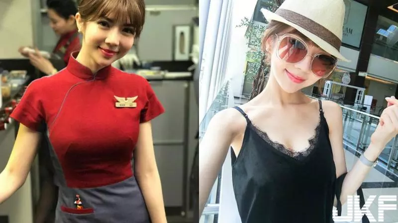 華航甜美正妹空姐Qbee張比比機上拍照 網友:製服變好撐喔!