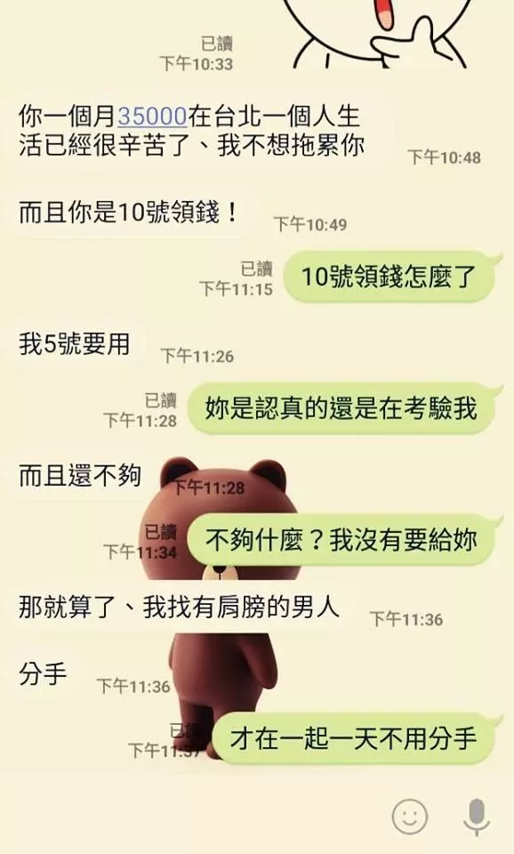 女友超勢利眼,交往第一天被嫌35K太少不夠用,他秒回「沒有要給你」...網跪:超煞氣a宣言!